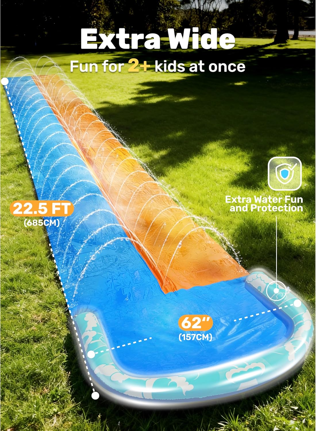 JOYIN 22.5ft Water Slides and 2 Bodyboards, Lawn Water Slide Summer Slip Waterslides Water Toy with Build in Sprinkler for Backyard Outdoor Water Fun for Kids