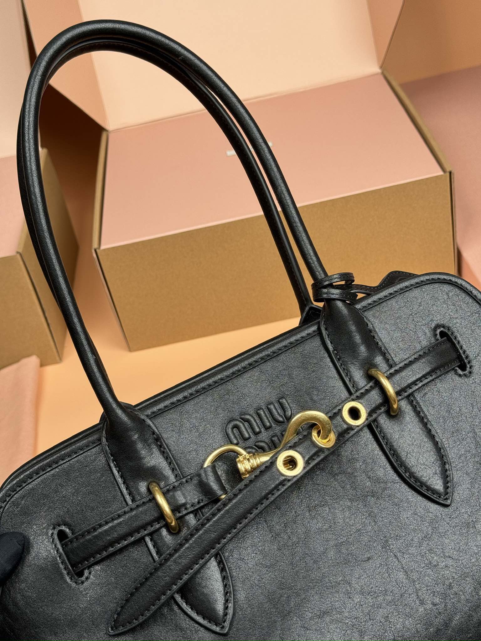 Miumiu adventure nappa sheepskin leather tote bag