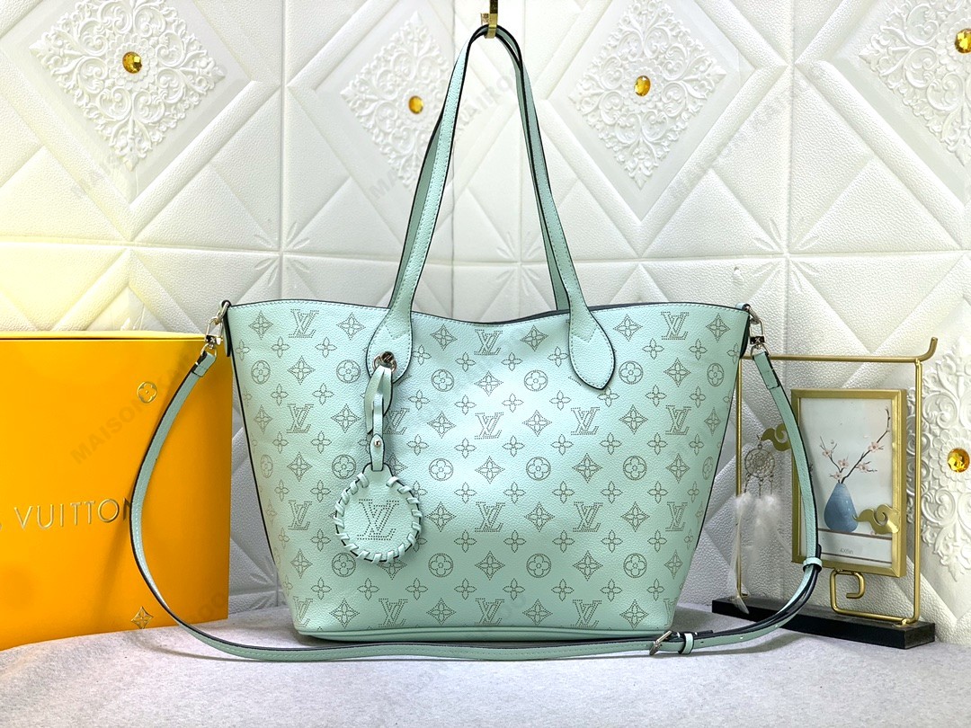 Louis Vuitton LV Mahina Blossom PM&MM Mint Green Dense Perforated Monogram Leather Basket Handle Tote Bag - KAIROO
