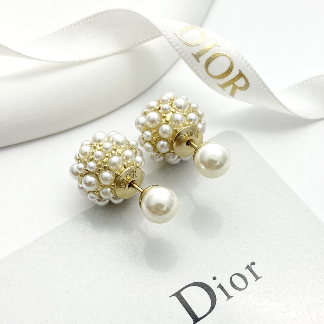 Dior Pearl Flower Ball Stud Earrings