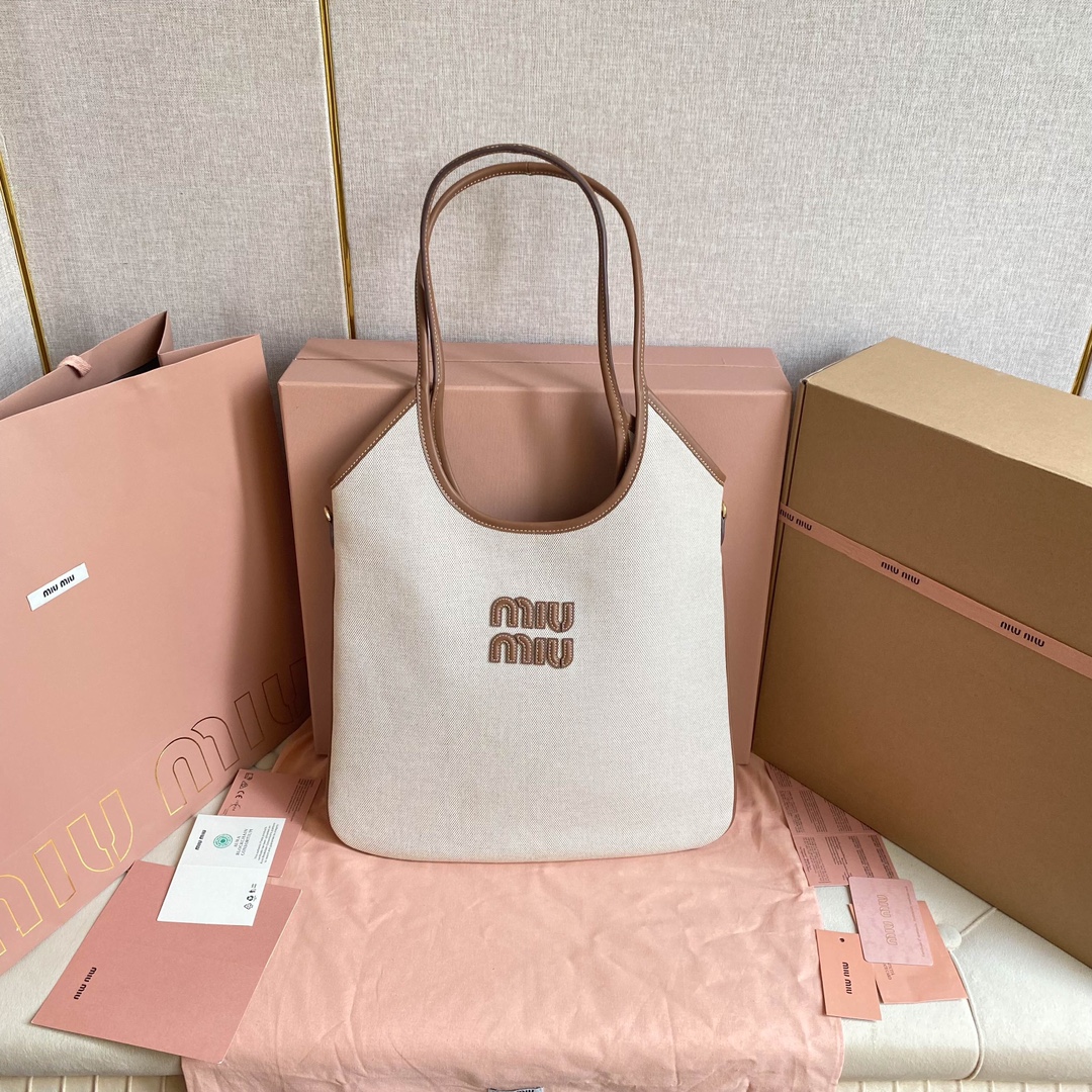 Miu Miu Ivy Canvas and Leather Bag  5BG231
