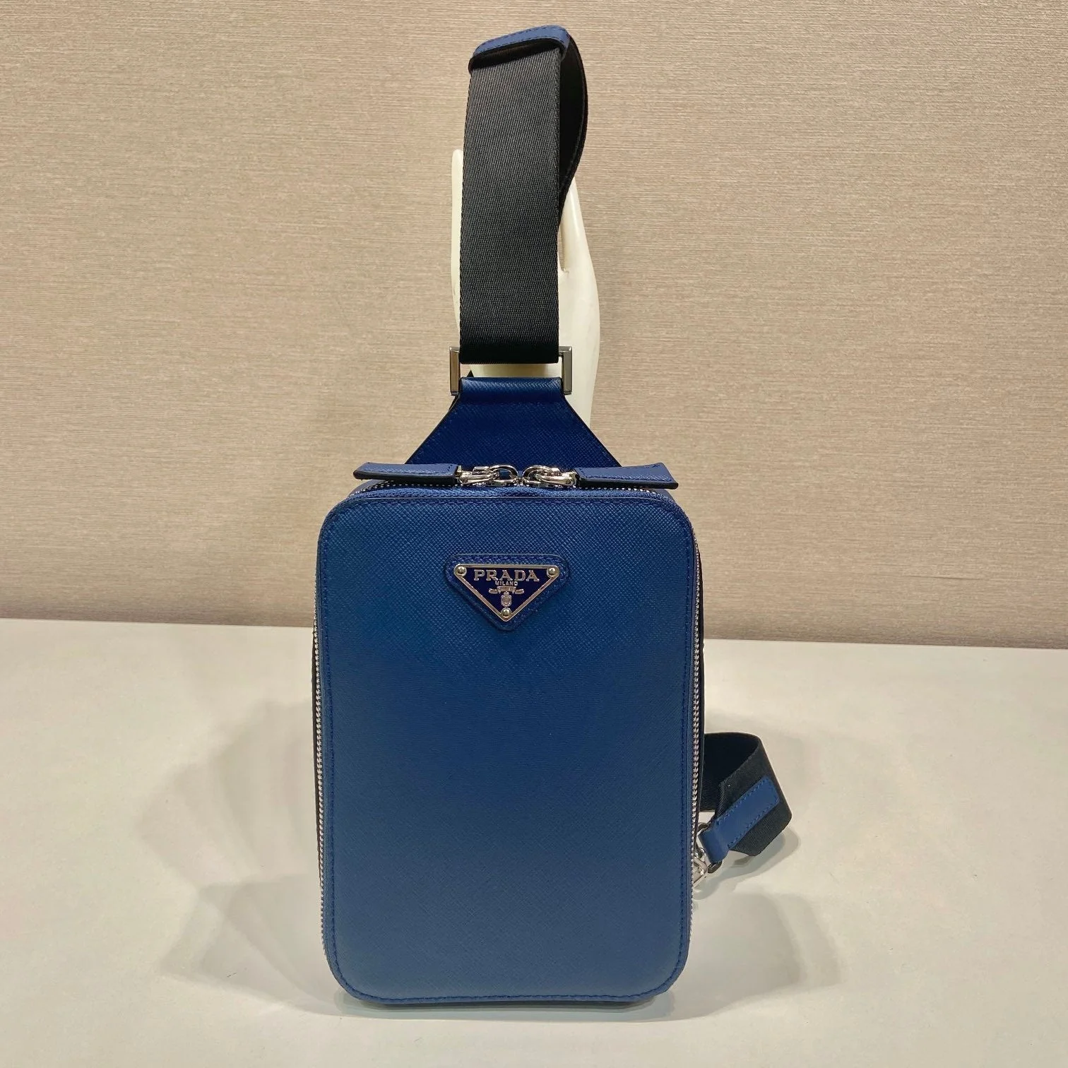 Prada CHEST BAG 20 IN CLASSIC BLUE SAFFIANO LEATHER