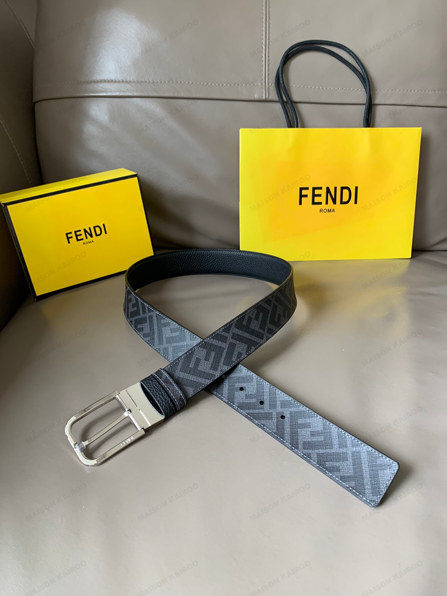 Fendi FF Vertigo Canvas And Leather 4.0 Reversible Pin Buckle Belt - KAIROO