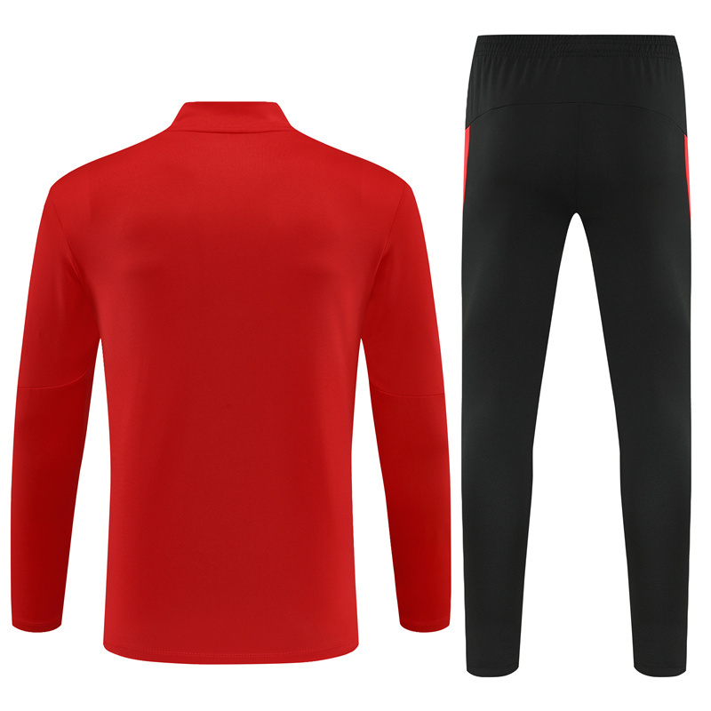Adult/ Kids 2526 Portugal half zipper Training suit Red
