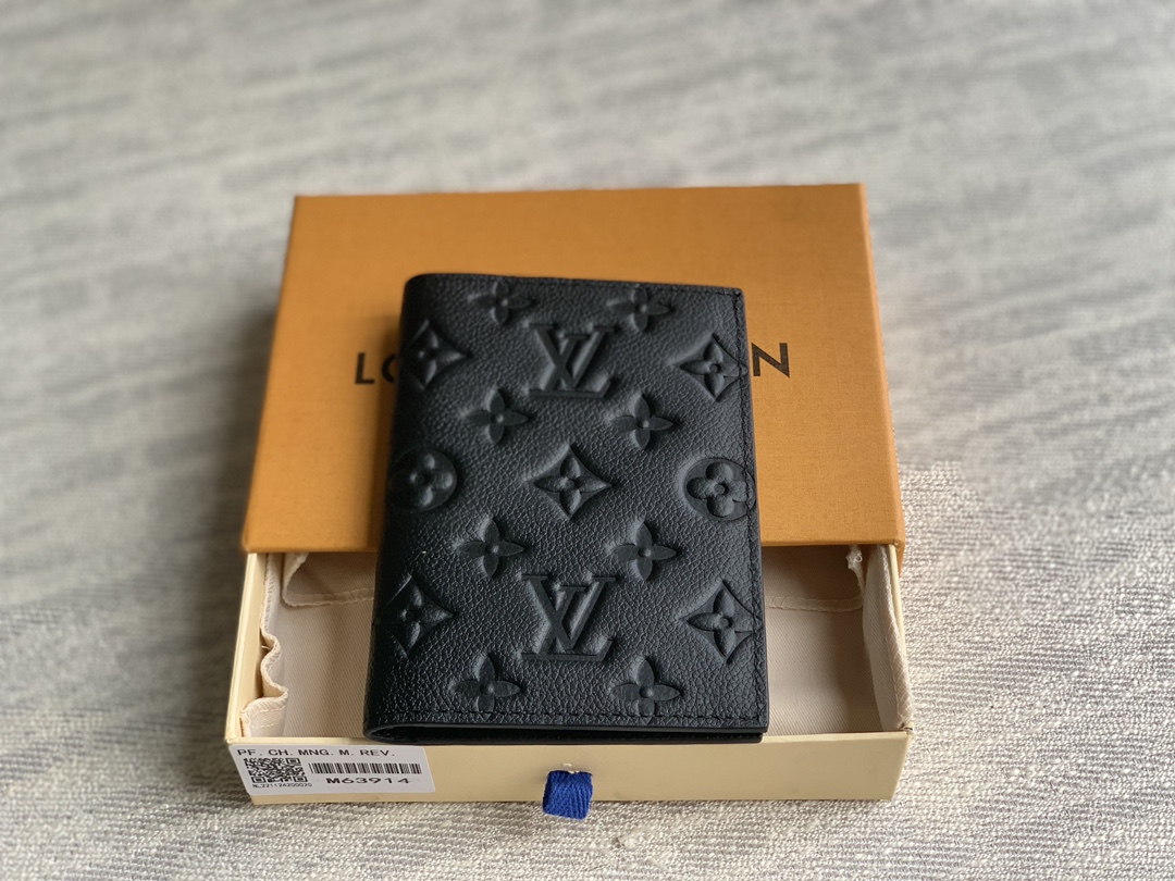 M63914 LV Passport Cover in Black Monogram Empreinte leather