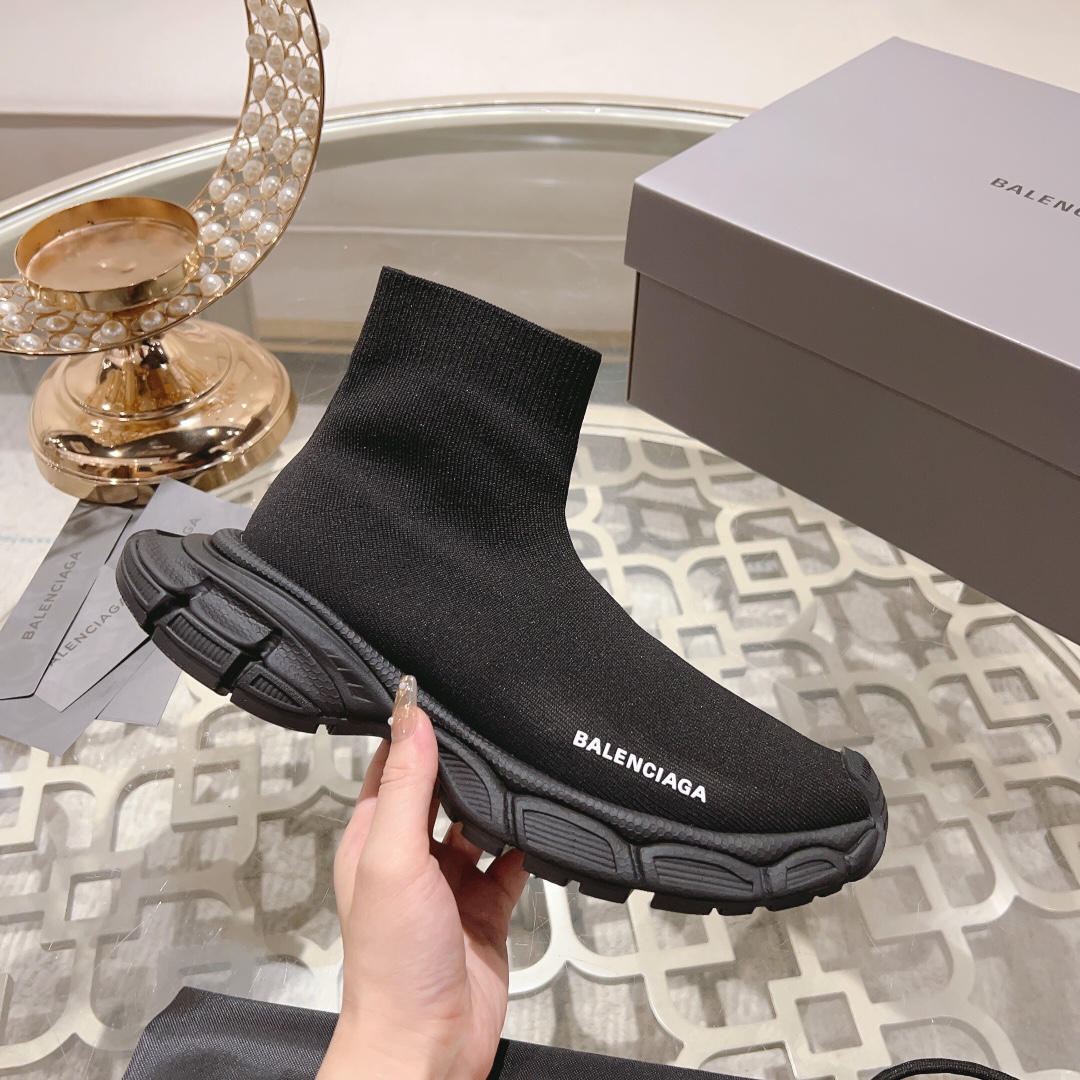 Balenciaga Speed 3XL Black Recycled Knit Multi-Piece Sole Slip On Sock Booties Sneakers - KAIROO