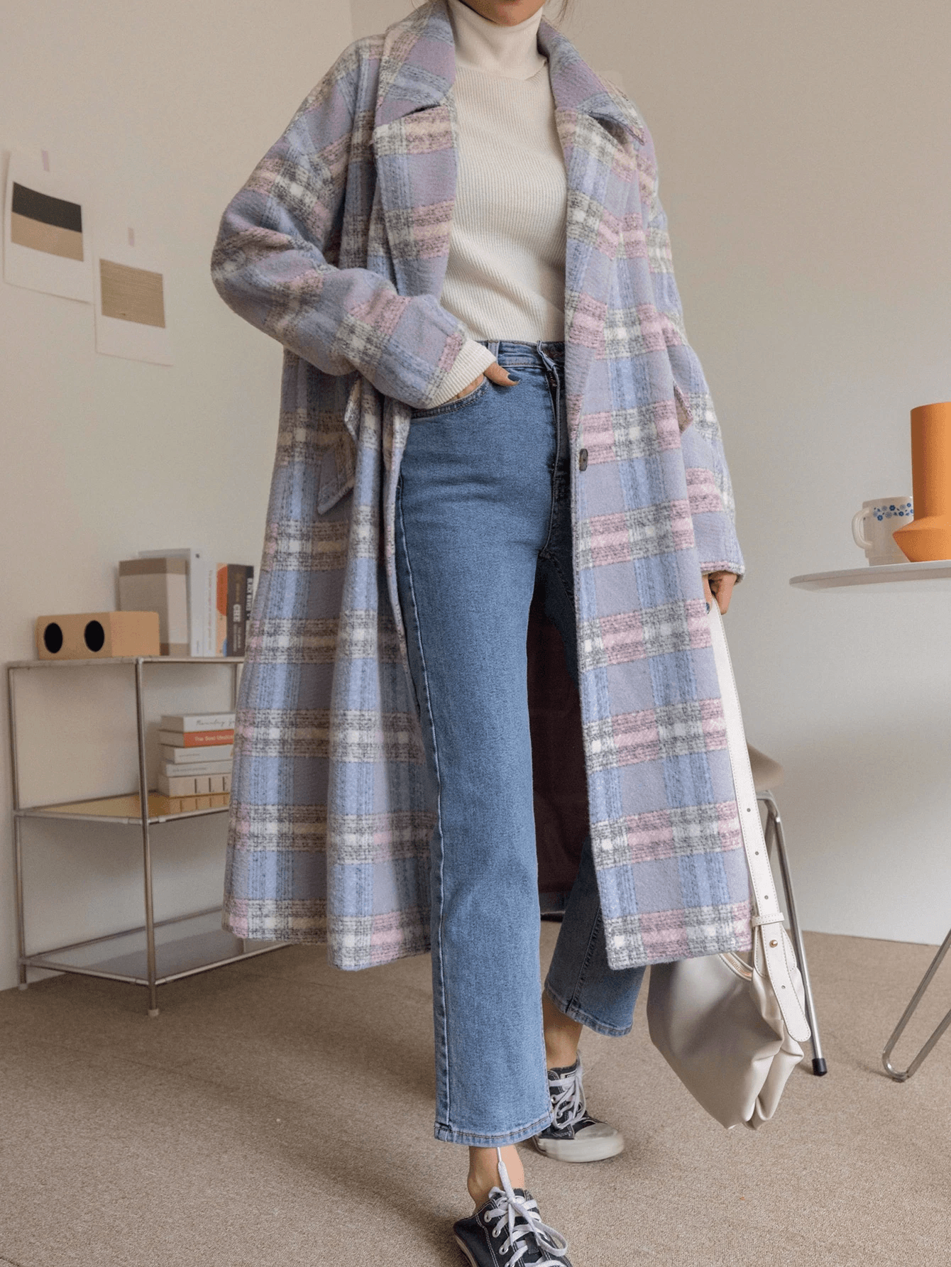 Women Lapel Neck Single Button Casual Overcoat Jacket