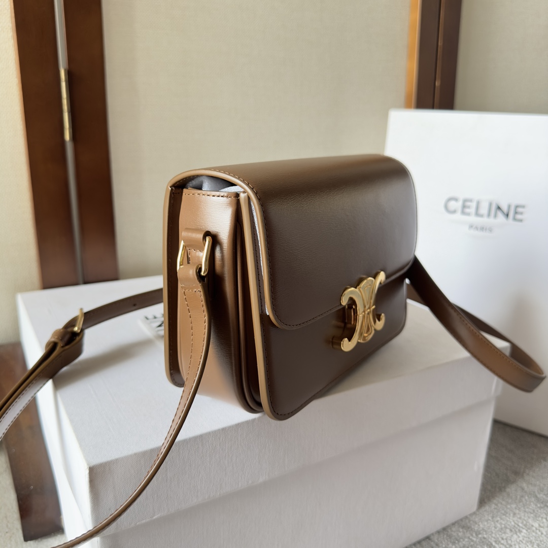 Celine Teen Triomphe Bag in Shiny Calfskin-Brown