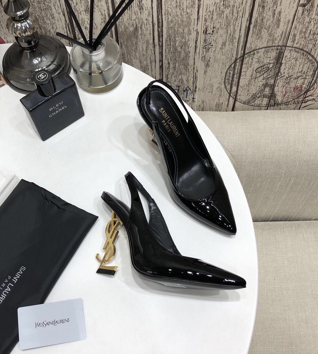 Saint Laurent YSL Opyum Patent Smooth Leather Pointed Toe Slingbacks Pumps Sandal Heels - KAIROO