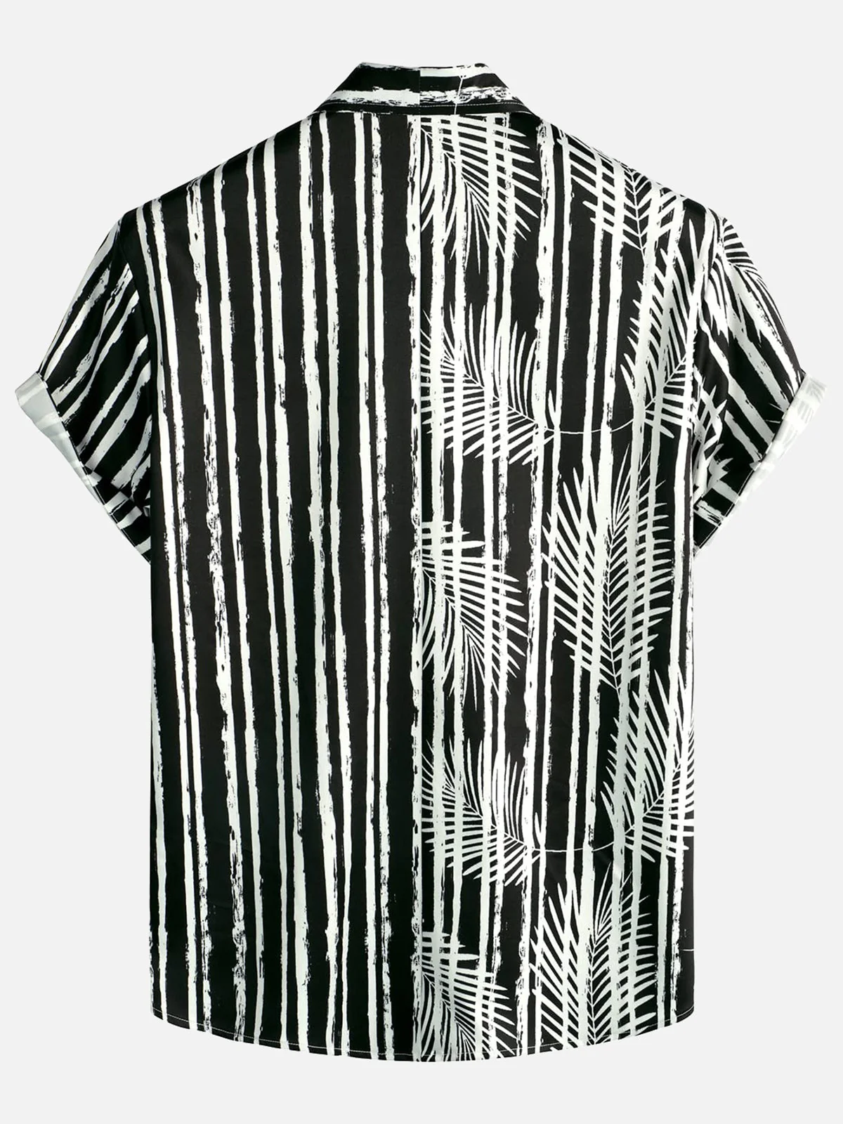 Men's Black Tropical Plant Print Pocket Hawaiian Short Sleeve Shirt