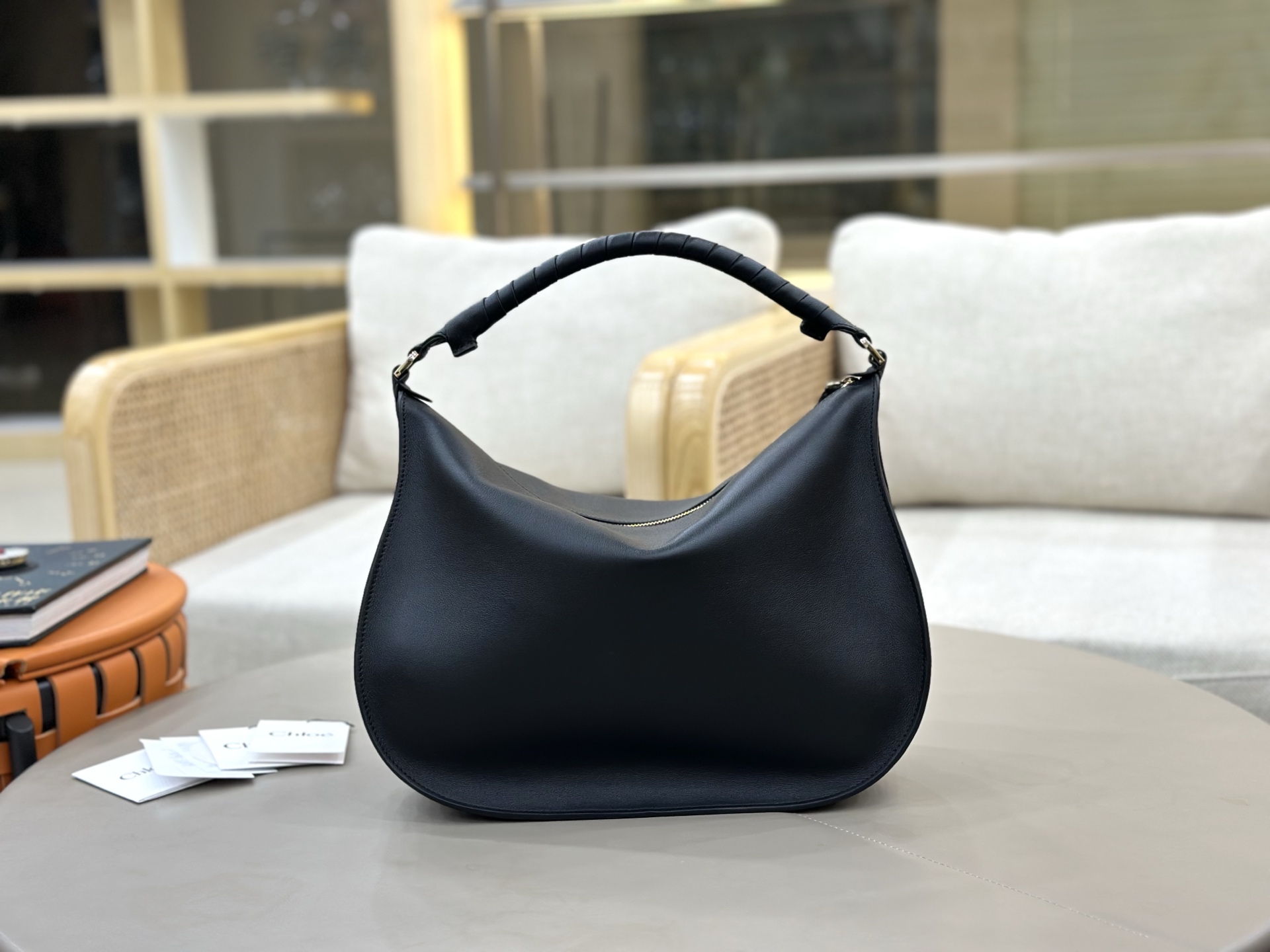 Chloe Large Marcie Shoulder Bag in Smooth Calfskin-Black