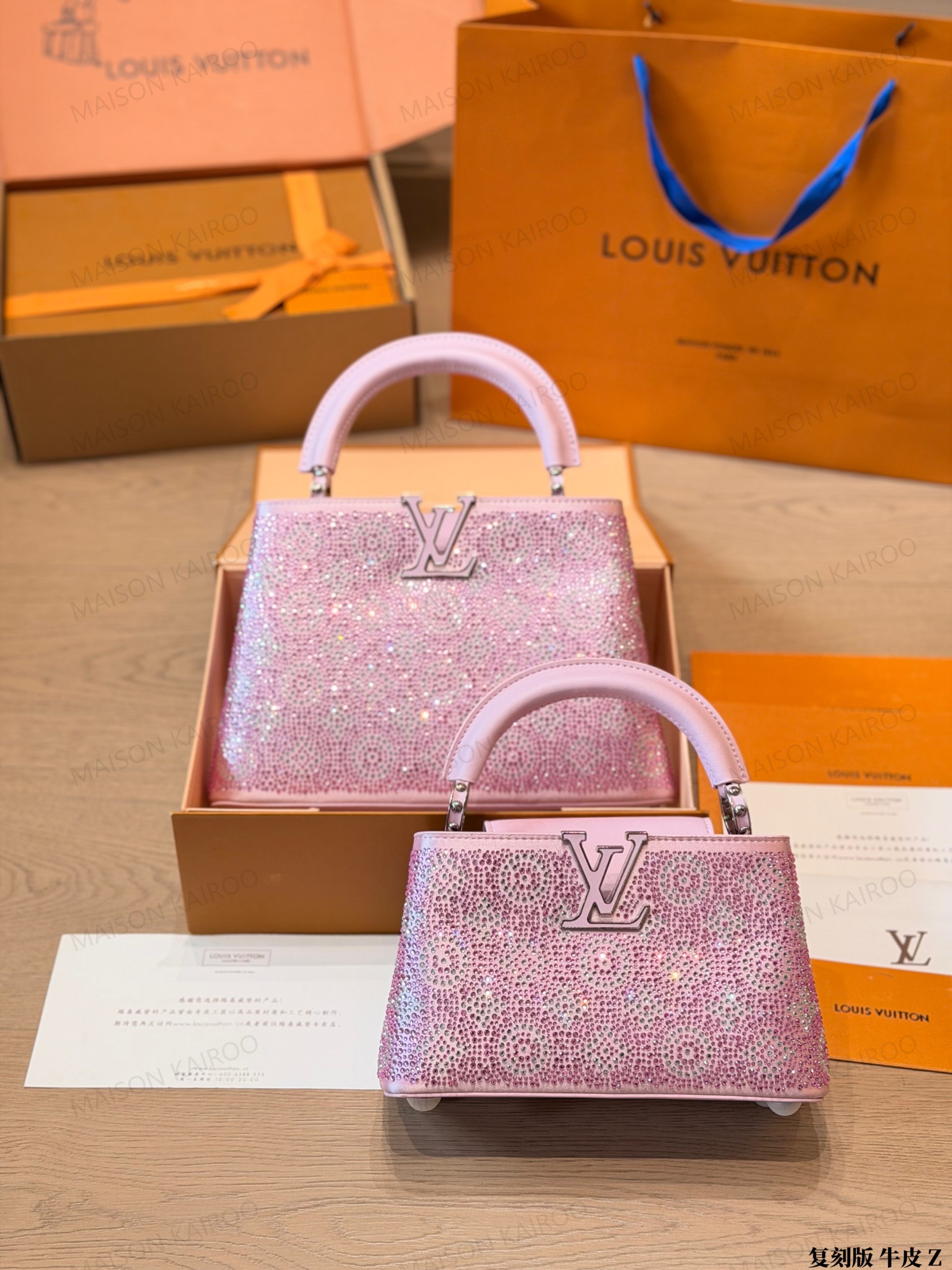 Louis Vuitton LV Capucines BB/Mini Pink Full Crystal Rhinestone Monogram Leather Top Handle Bag - KAIROO