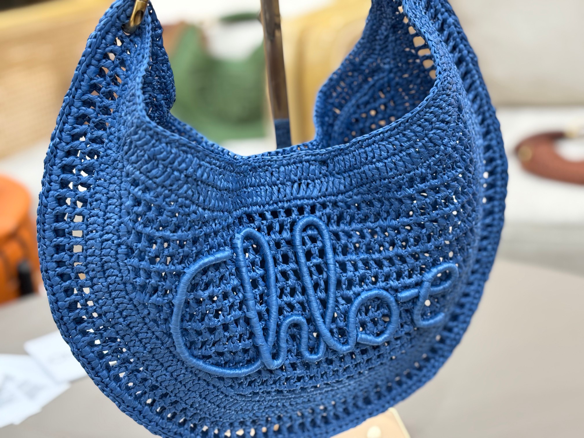 Chloe Summer Banana Hobo Bag in Raffia-Evening blue