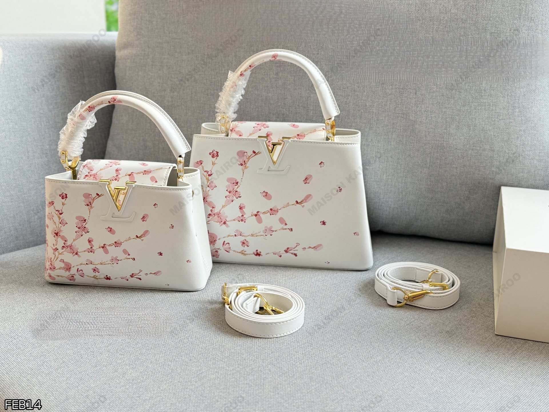 Louis Vuitton LV Capucines BB/Mini Sakura Cherry Blossom Painted Smooth Leather Top Handle Bag - KAIROO