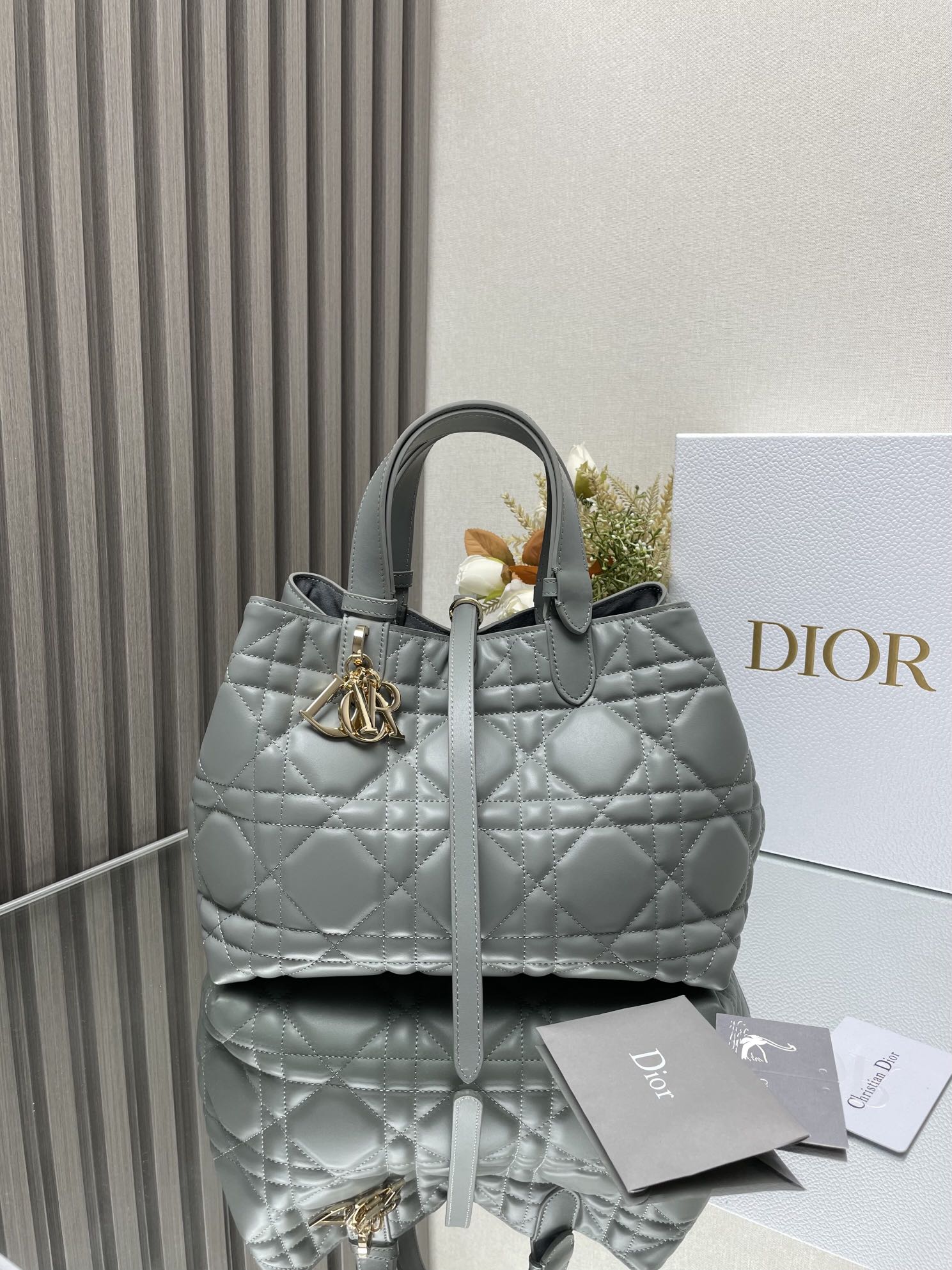Dior Medium Toujours Bag in GreyQuilted Calfskin