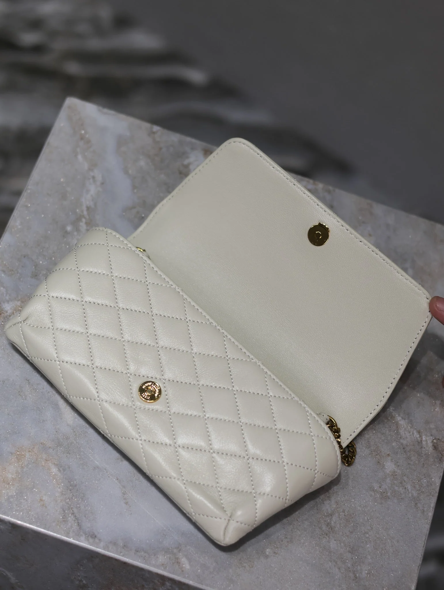 Saint Laurent YSL Gaby Phone Bag 19cm White Quilted Leather GHW