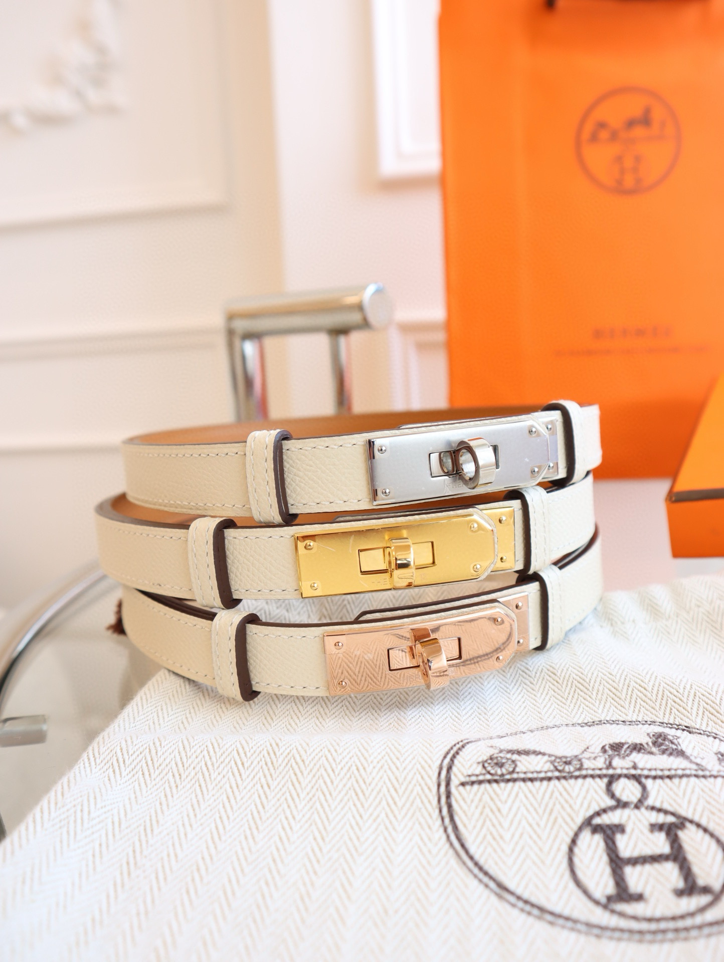 Hermes Craie Kelly Mini leather Belt 18mm