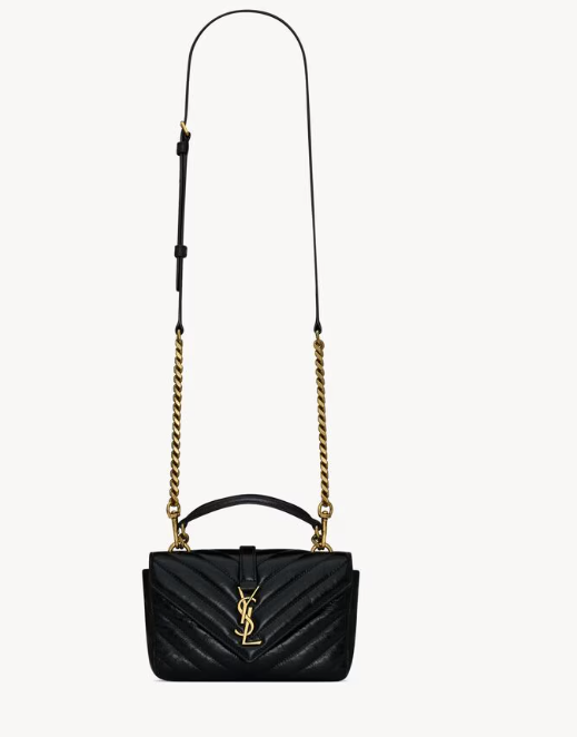 Saint Laurent Black College Mini Bag in Quilted Shiny Calfskin