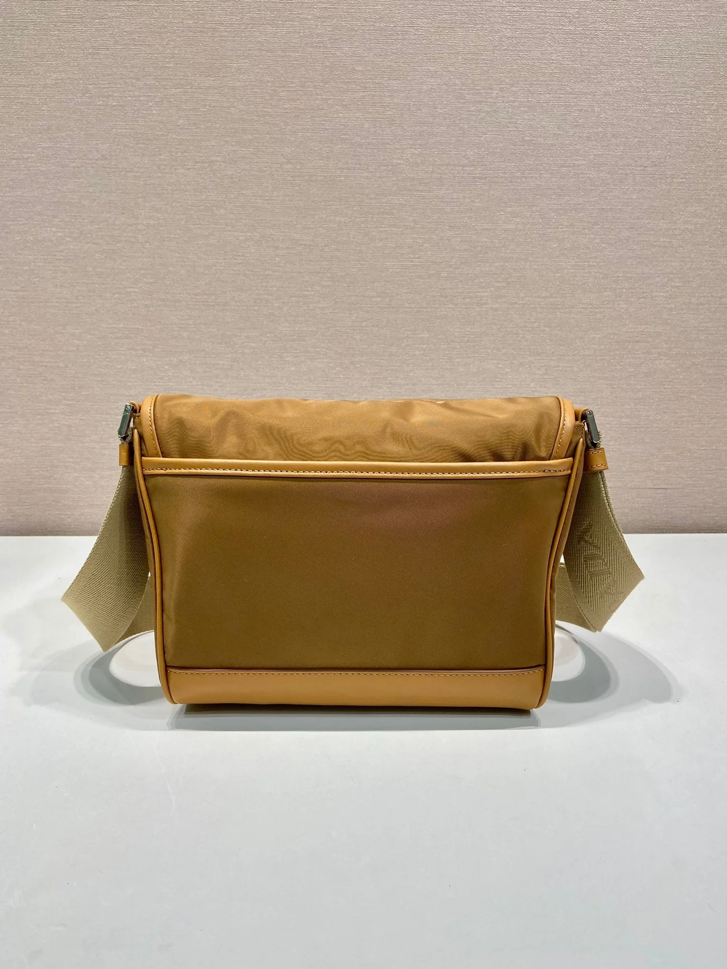 Prada SMALL FLAP BAG 20 IN CIDER BROWN RE-NYLON AND CALFSKIN TRIM