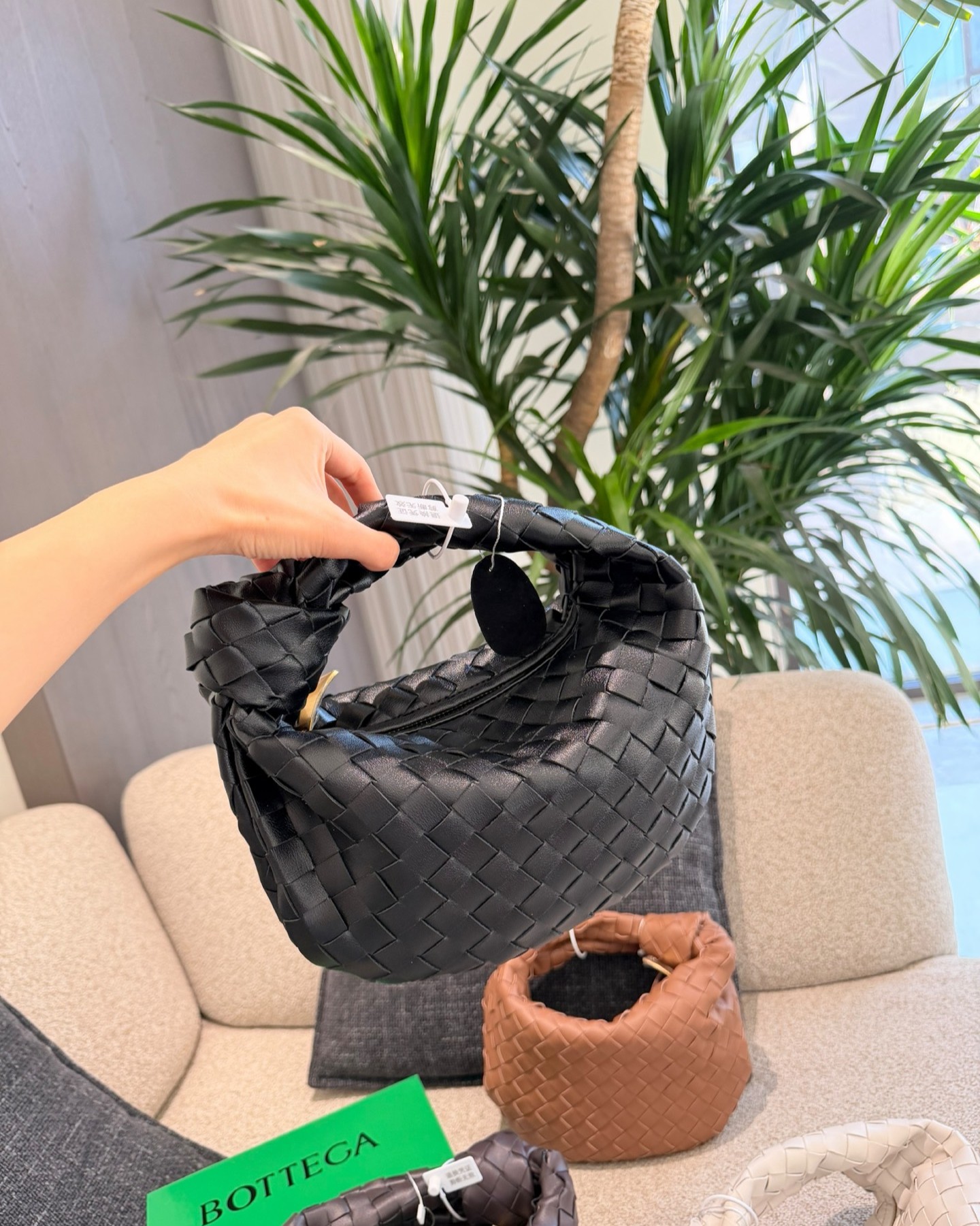 Bottega Veneta Mini Jodie Intrecciato Woven Leather Rounded Knotted Hobo Top Handle Bag - KAIROO