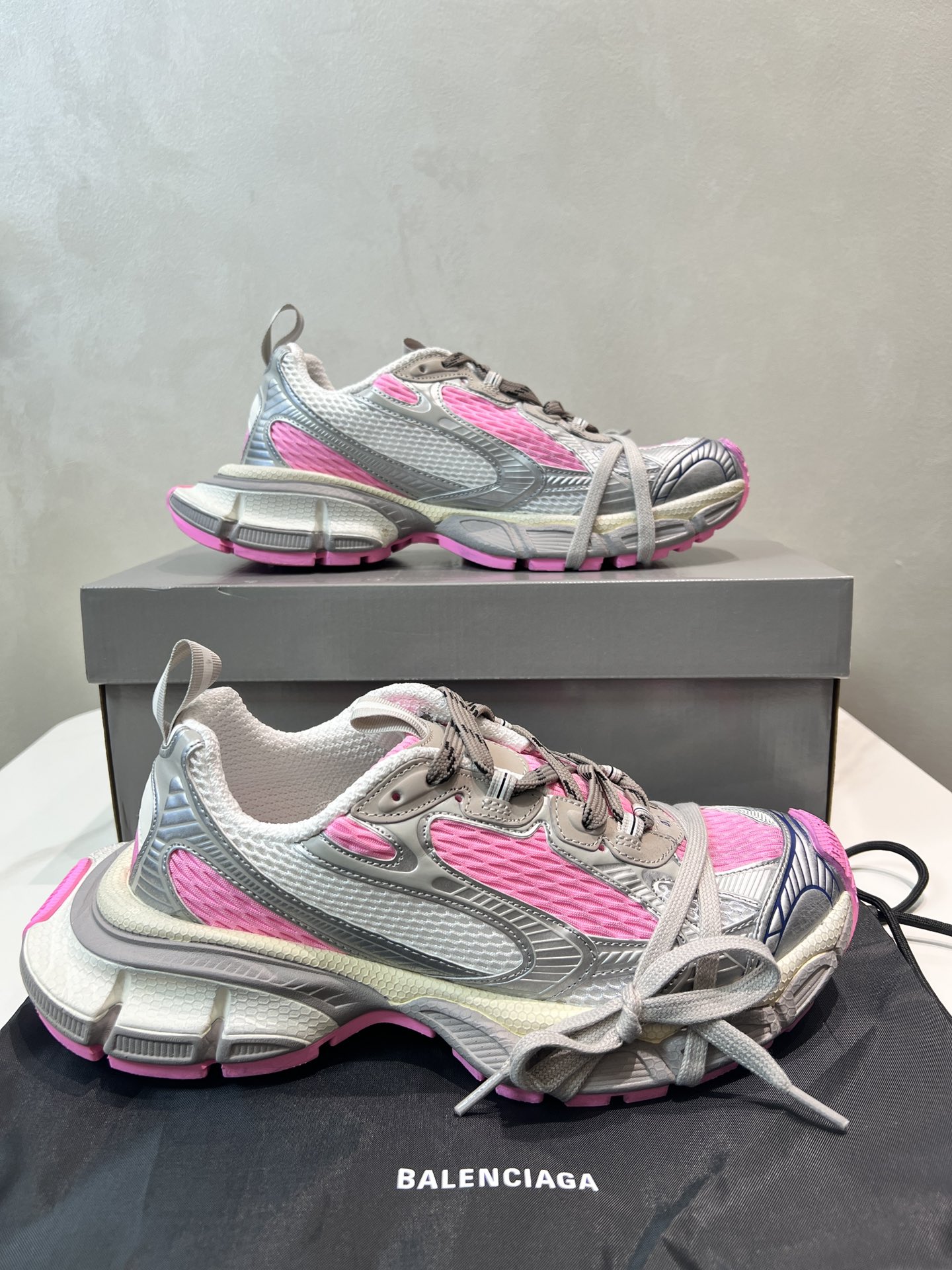 Balenciaga 3XL Pink Mesh Polyurethane Wrapped Laces Oversized Chunky Sneakers - KAIROO