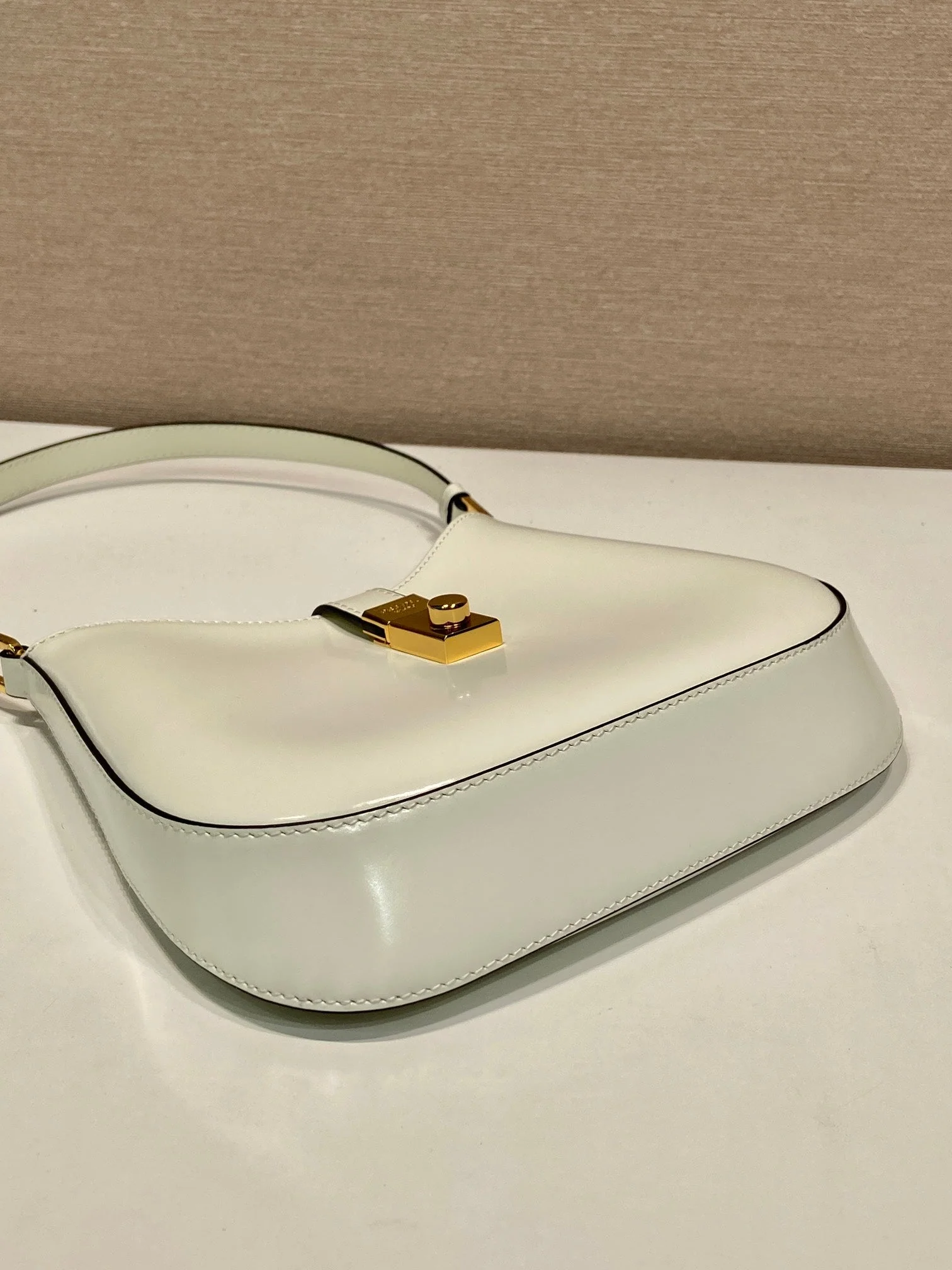 Prada CLEO SHOULDER BAG 22 IN WHITE BRUSHED LAMBSKIN WITH CLASP CLOSURE