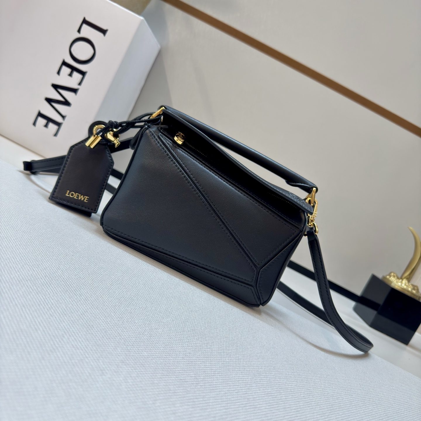 Loewe Mini Featherlight Puzzle bag in nappa lambskin-Black