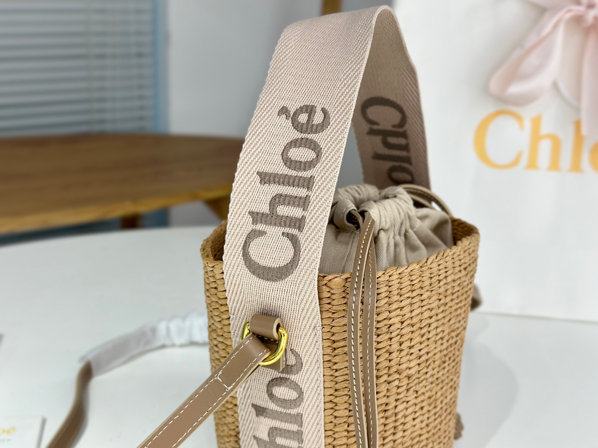 Chloe Small  Woody Basket in Natural Fiber