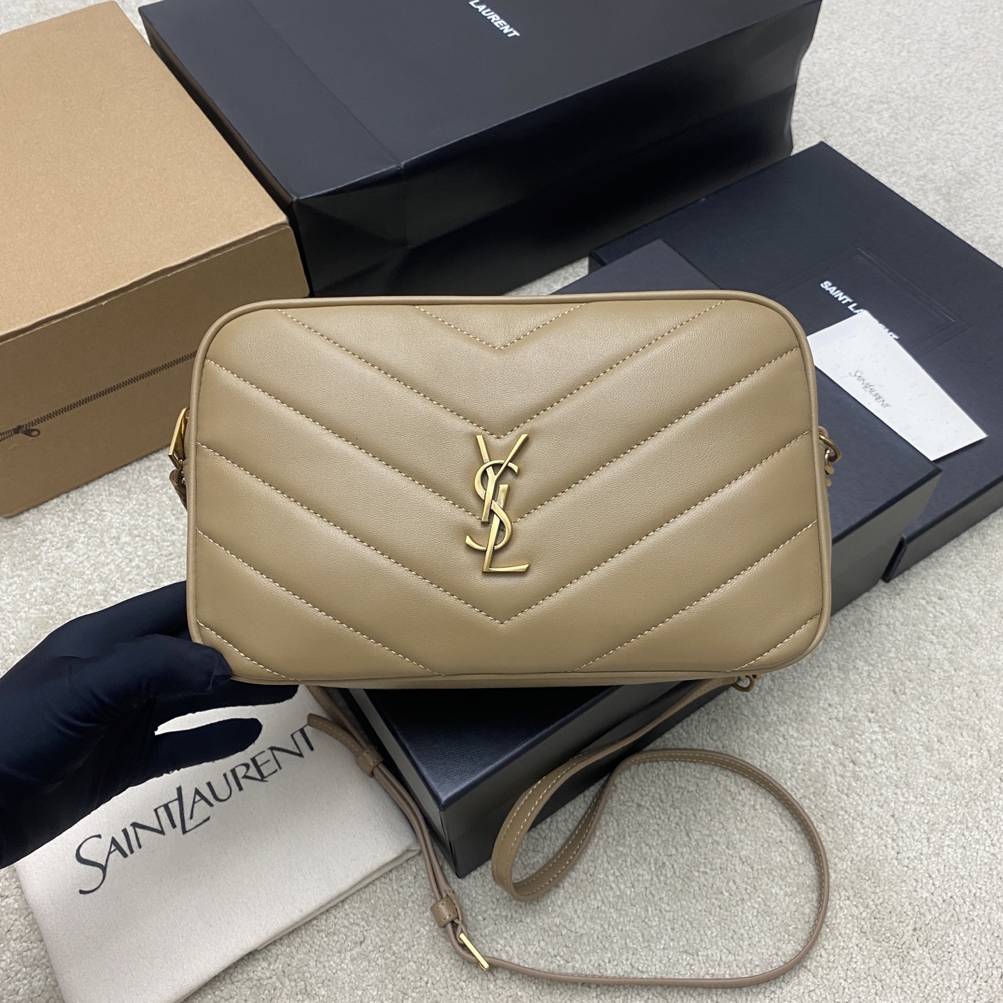 YSL Saint Laurent Lou Lou Large Camera Bag in Nappa-Beige