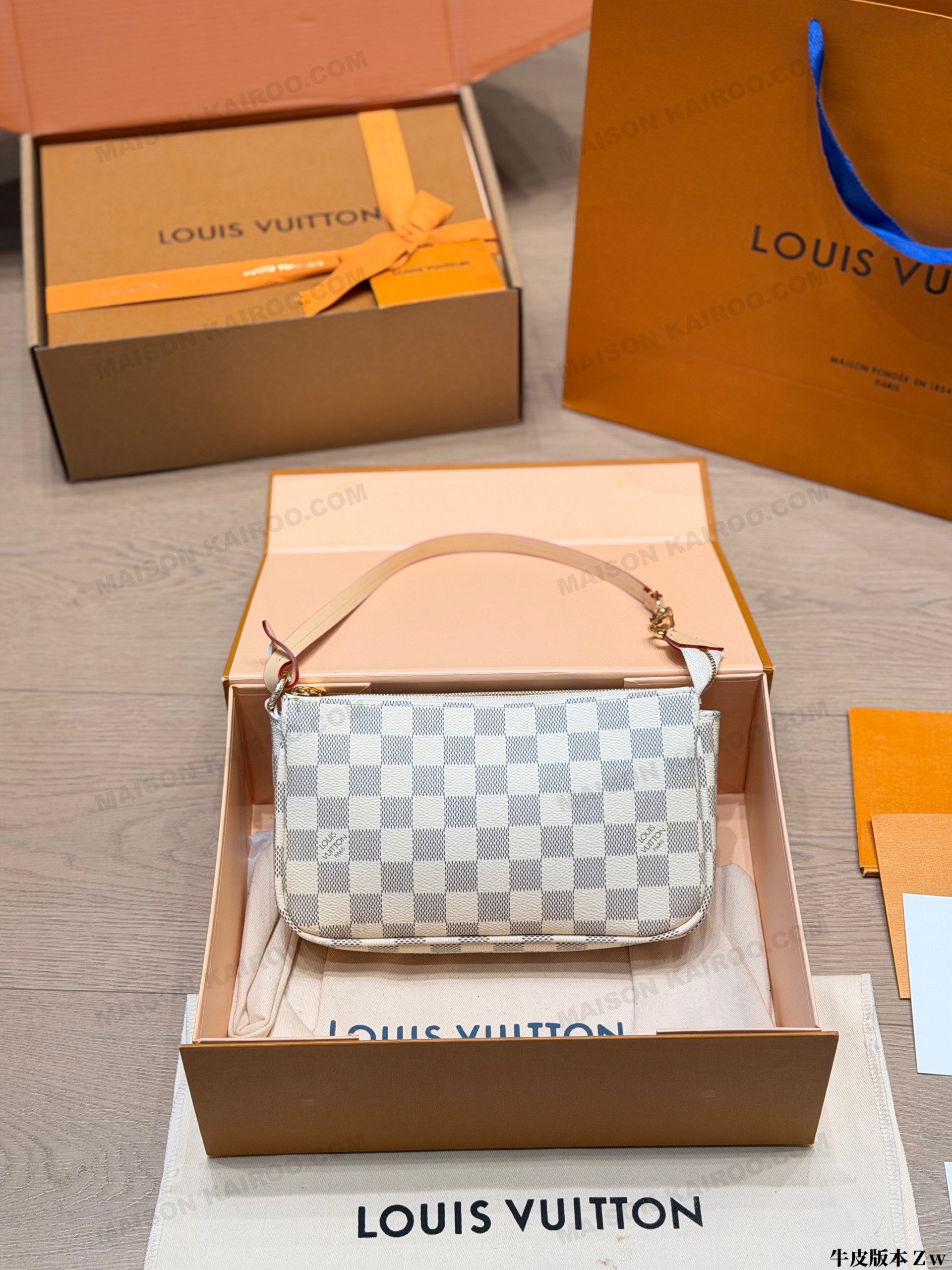 Louis Vuitton LV Pochette Accessoires Damier Azur White Canvas Leather Strap PA Pouch Hobo Shoulder Bag - KAIROO
