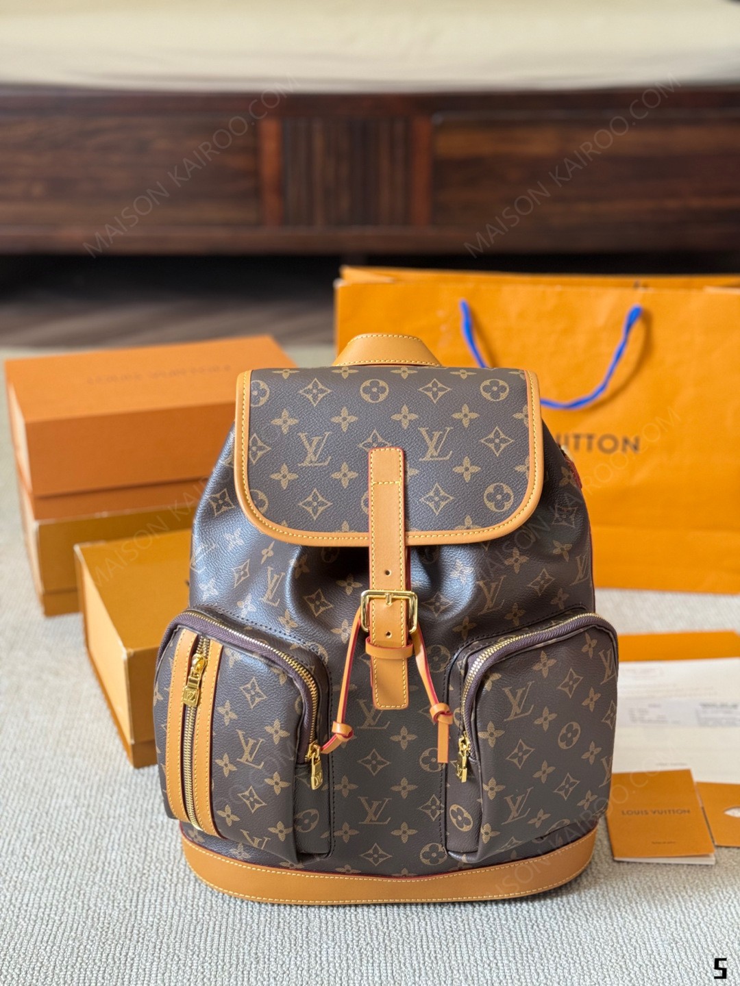 Louis Vuitton LV Montsouris Monogram Canvas Cargo Drawstring Flap Dual Pocket Backpack - KAIROO