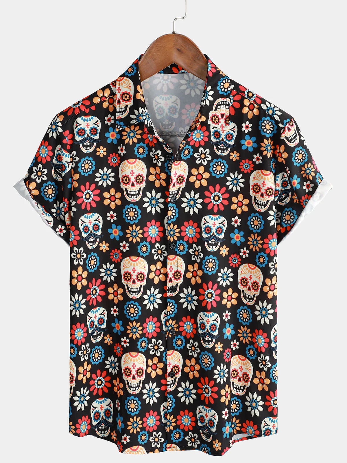 Men's Sugar Skull Punk Rock Holiday Beach Summer Short Sleeve Shirt