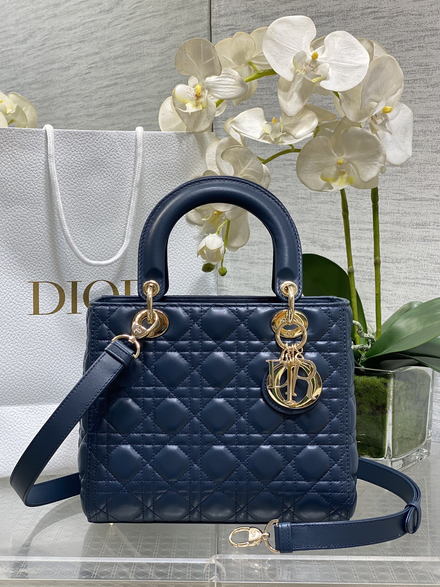 Medium Lady Dior Bag in Dark blue Cannage Lambskin