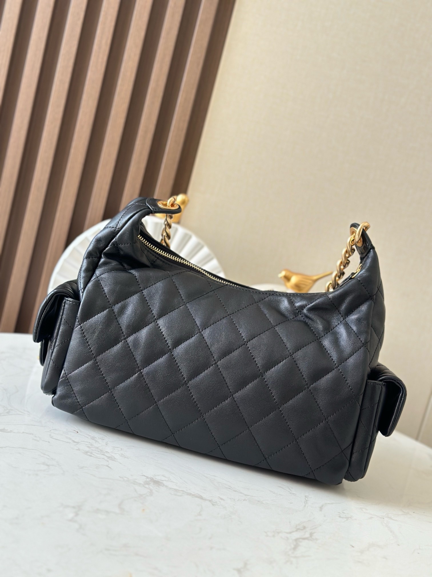 Chanel 25C Black Polished Lambskin Shoulder Bag