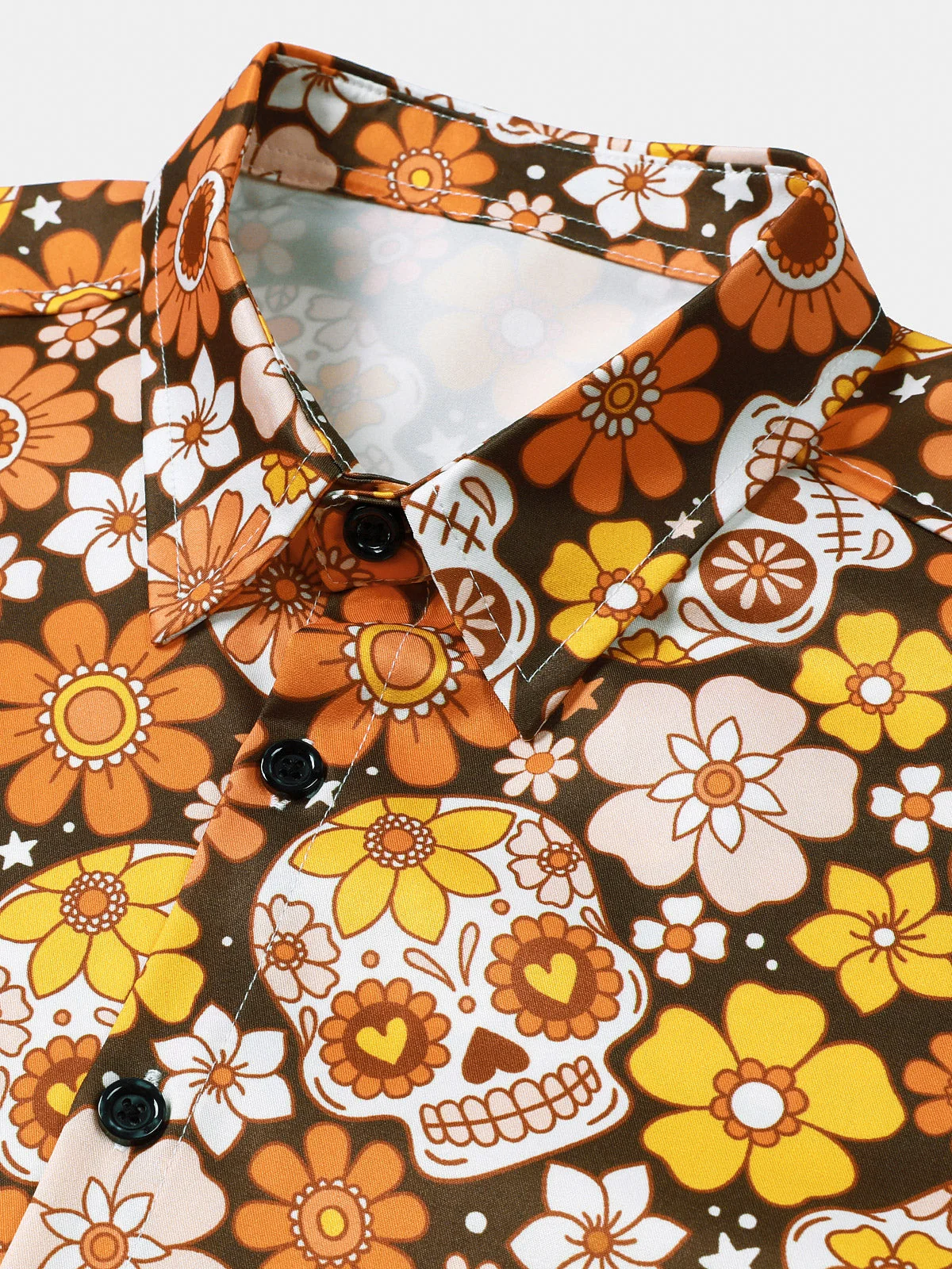Men's Sugar Skull Daisy Vacation Print Short Sleeve Shirt