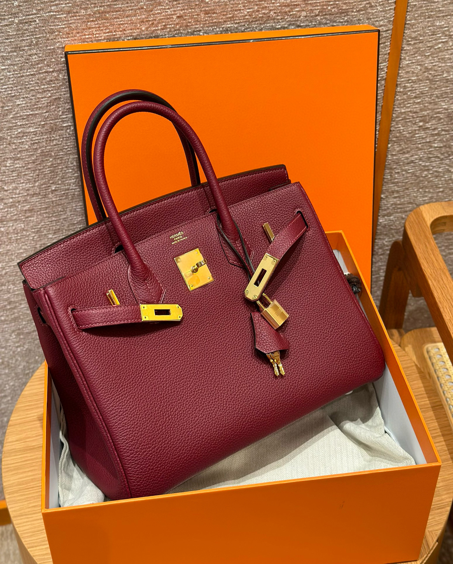 Hermes Rouge H Togo Birkin 30 Bag