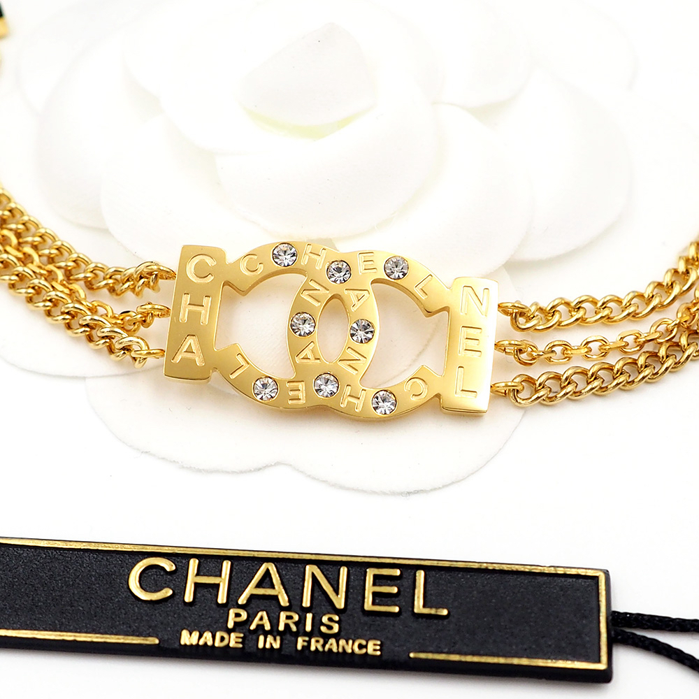 Chanel Triple Chain Gold CHANEL CC Crystal Charm Bracelet - KAIROO