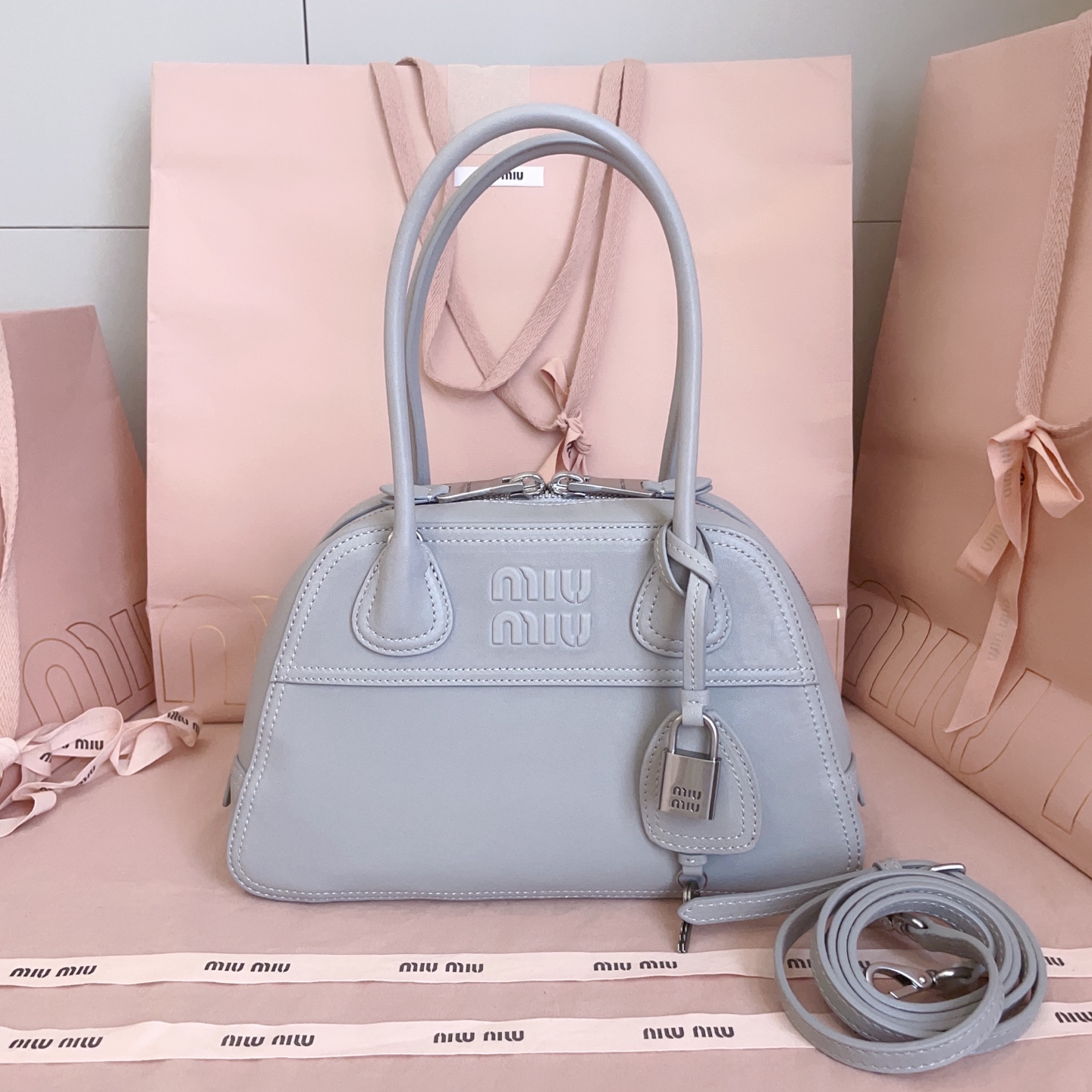 Miu Miu Small  granite gray Vivant Leather bag 5BB200