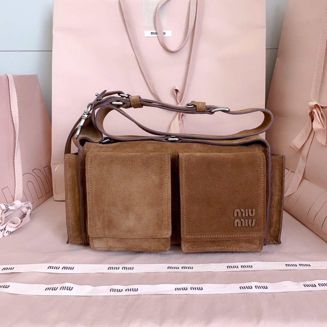 Miu Miu Cocoa Brown Utilitaire suede Shoulder bag 5BC205