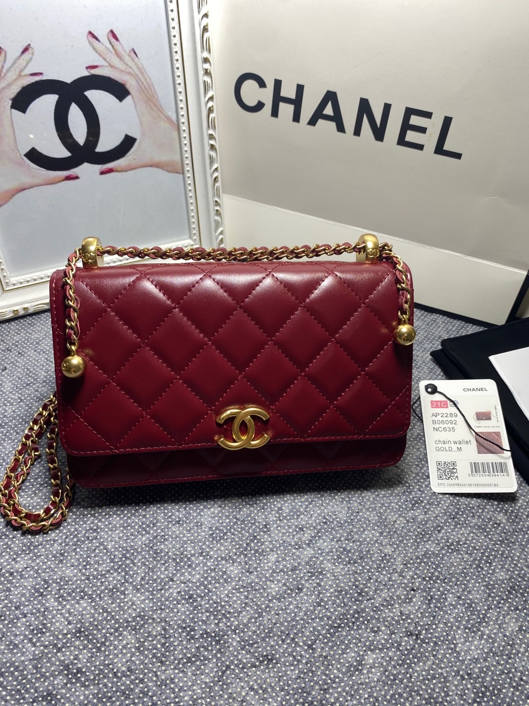 Chanel 2026 New Wallet On Chain in Burgundy Shiny Calfskin Gold Tone Metal