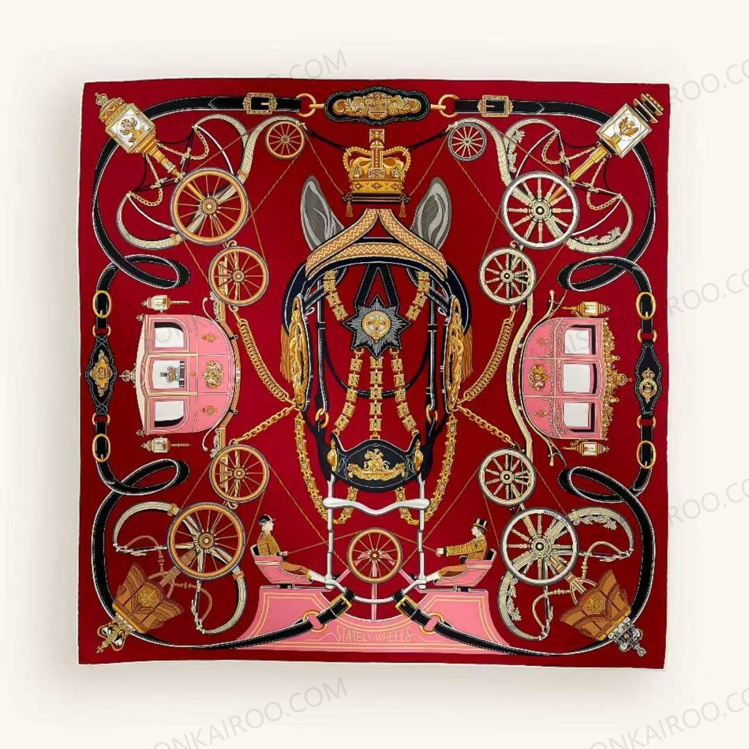 Hermes Stately Wheels 90 Silk Twill Scarf - KAIROO