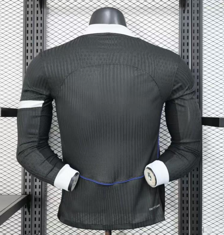 25/26 Player Version Chelsea Away Dark Gray with Vertical Stripe Texture and Blue Piping Jersey S-2XL