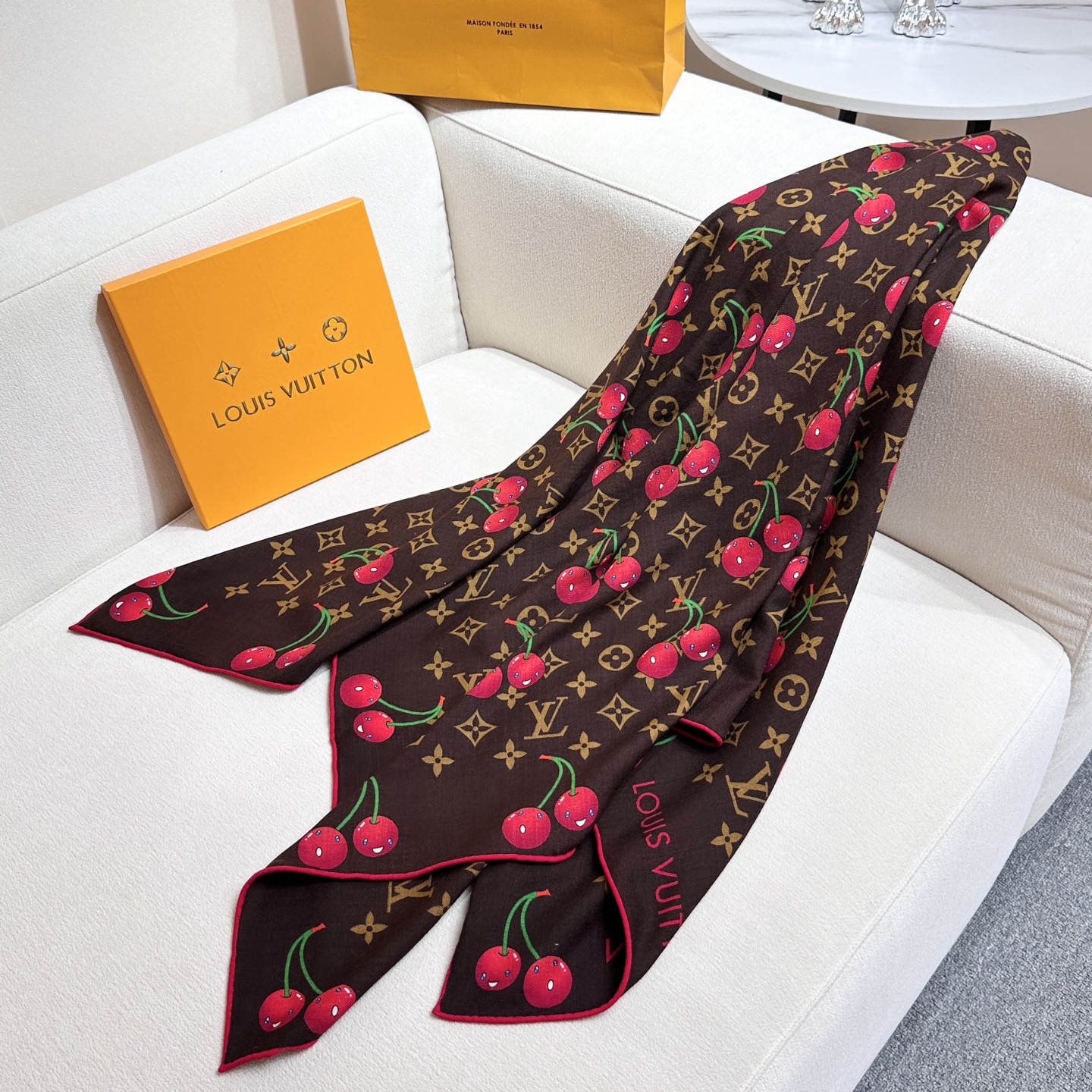 LV x TM Monogram Cherry Blossom Shawl 140