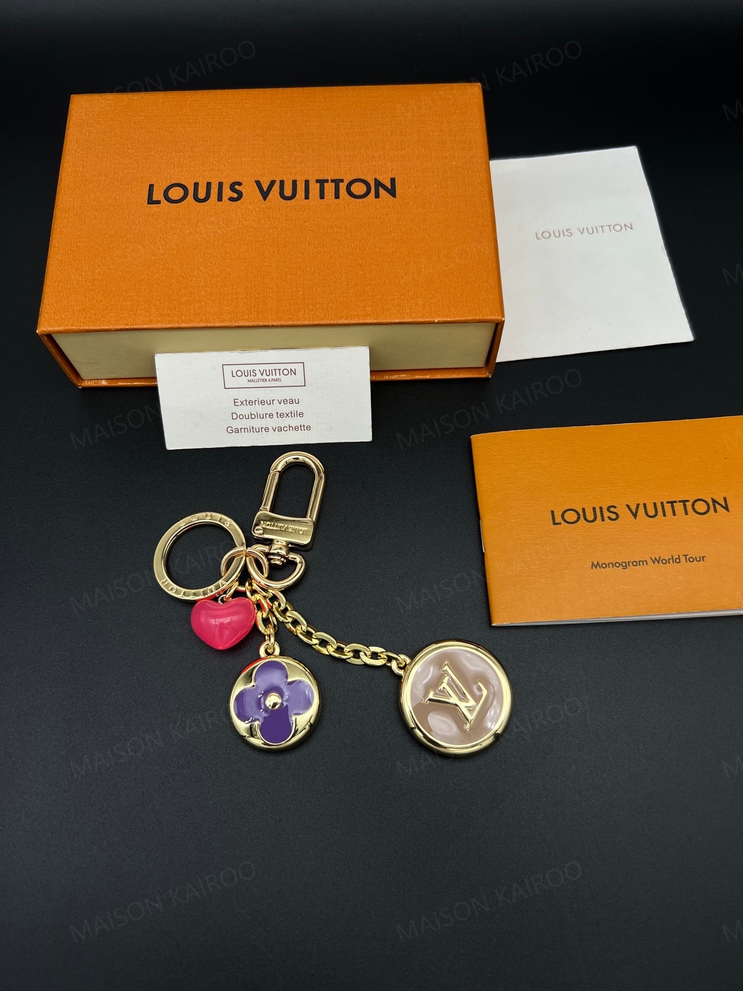 Louis Vuitton LV Enamel Heart Flower Bag Charm Keychain - KAIROO