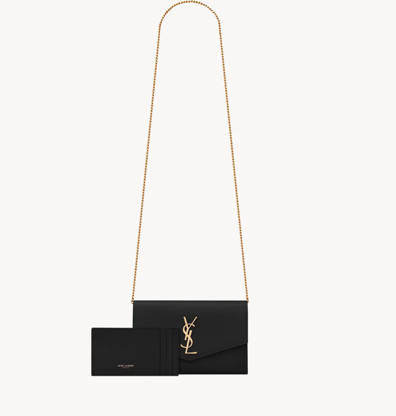 Saint Laurent Black Uptown Chain Wallet in Grained leather