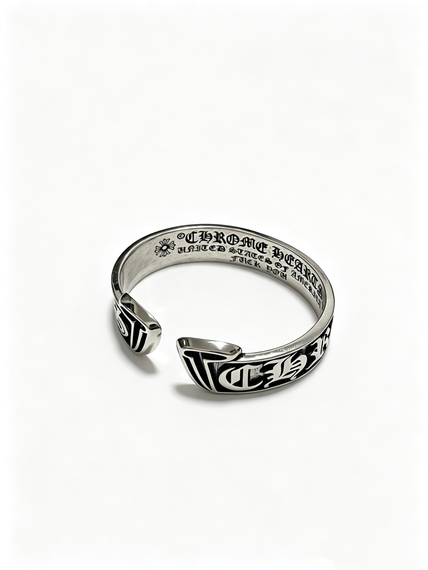 Chrome Hearts Oxidized Silver Unisex Open Bracelet