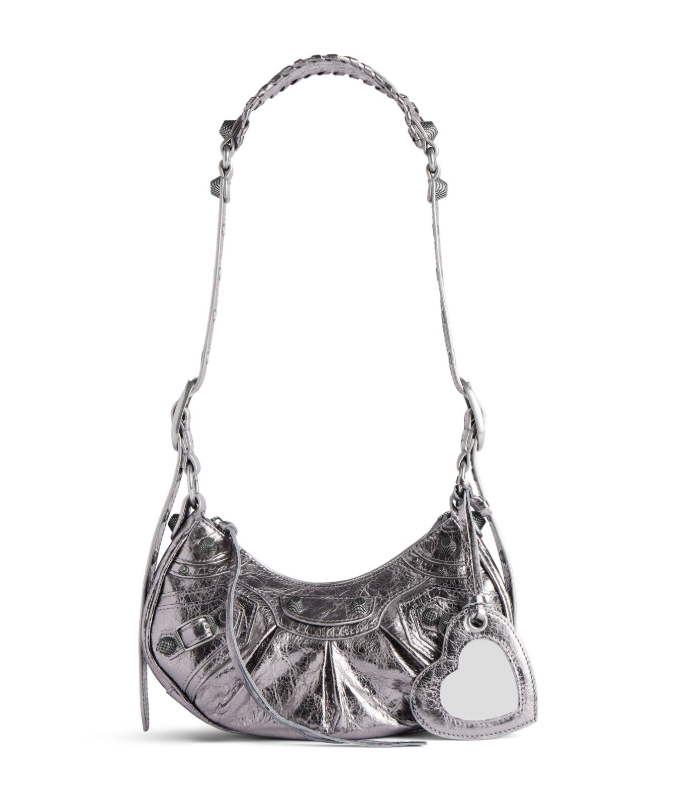 𝐁alenciaga Le Cagole XS Shoulder Bag in silver metallized Leather