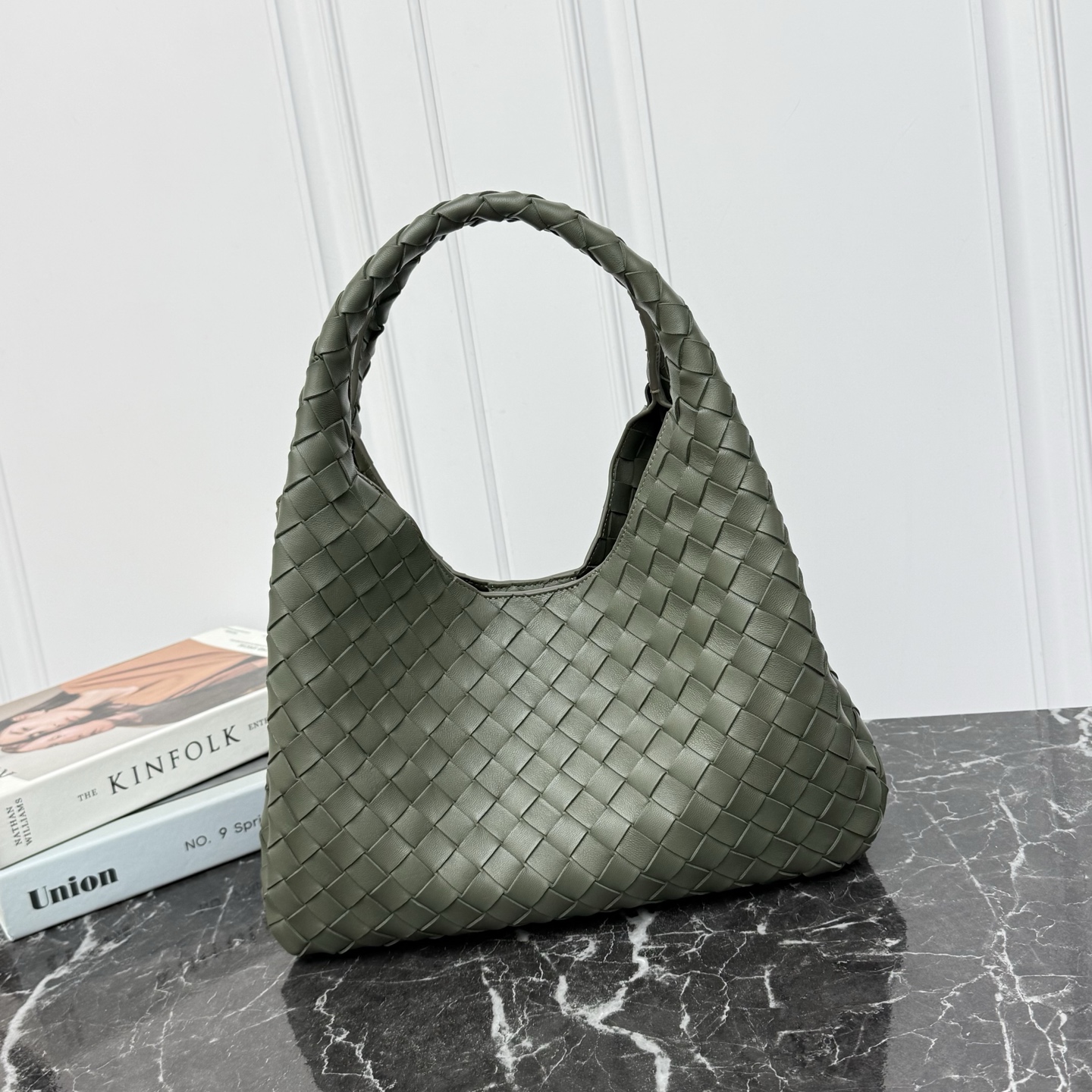 Bottega Veneta Medium Campana Shoulder Bag in Pickle Intrecciato leather