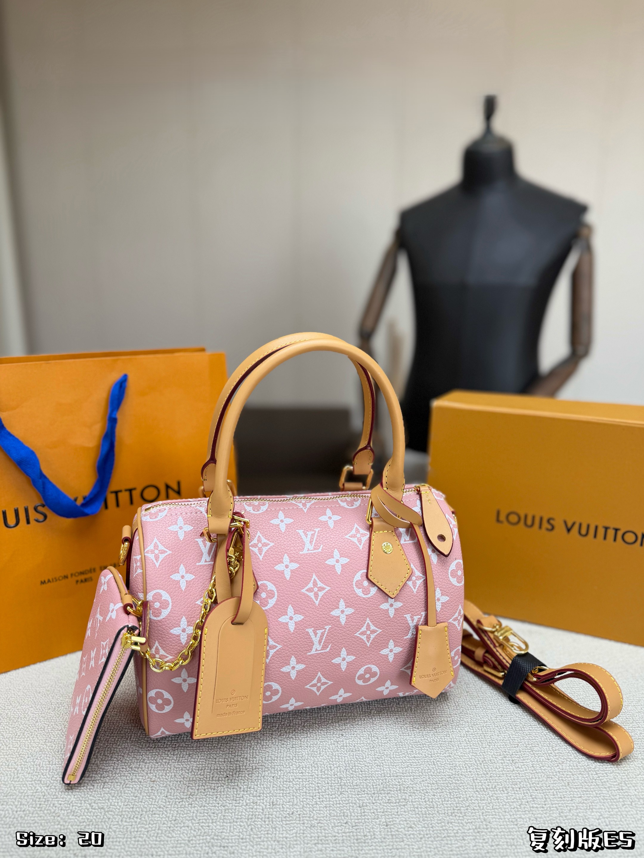 Louis Vuitton x Pharrell Williams LV Speedy 20 P9 Brass Plaque Monogram Boston Top Handle Bag With Pouch - KAIROO