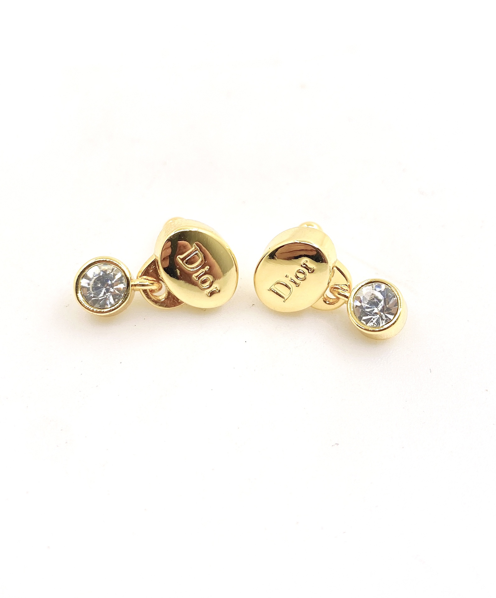 Dior Polished Oval White Zircon Letter Stud Earrings